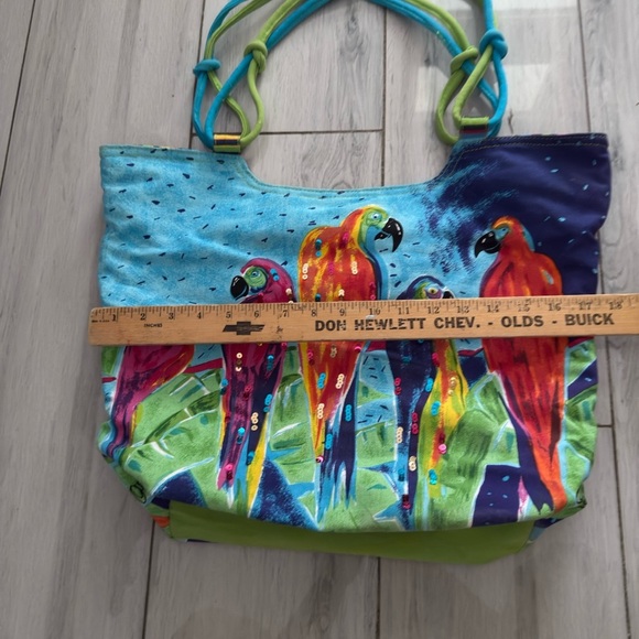 Tropical Parrot Beach Bag Purse Tote Sun N Sand Anne Ormsby Parade Paradise Palm - Picture 7 of 11